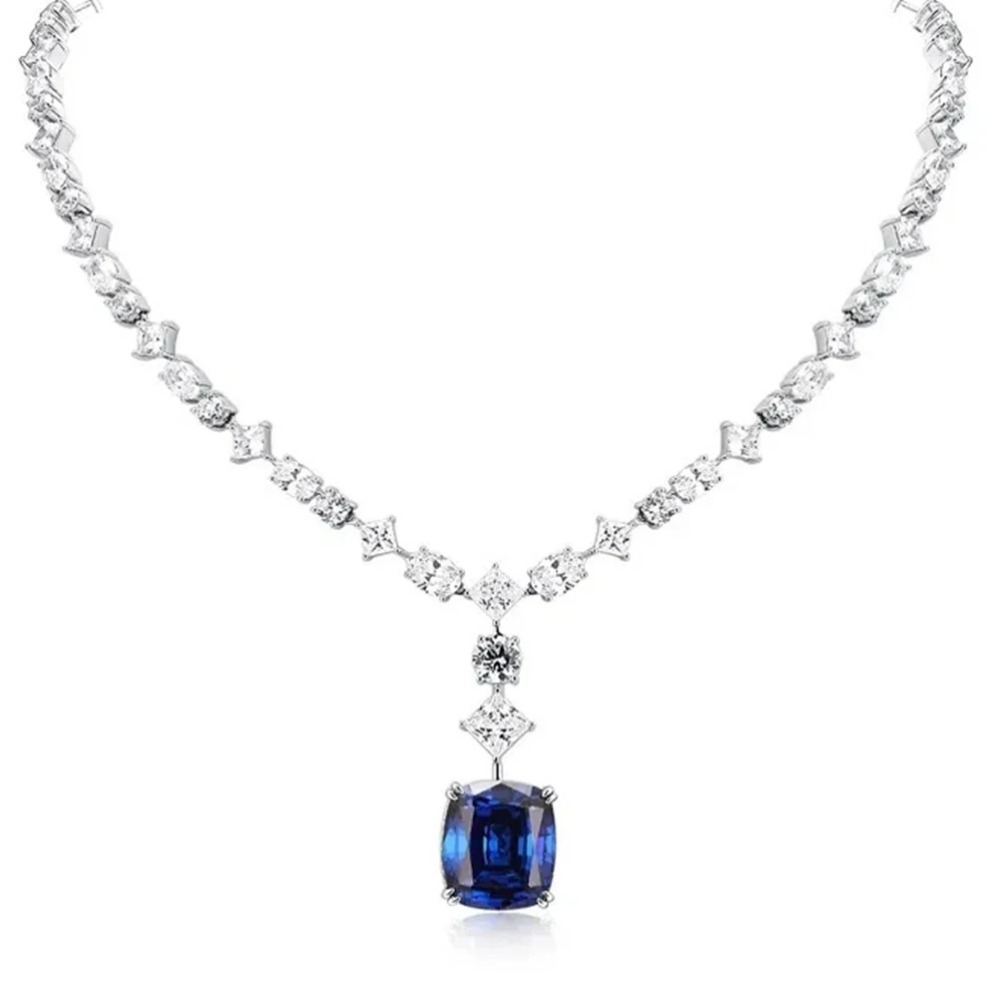 Sapphire Diamonds Gemstone Necklaces |925 Silver
