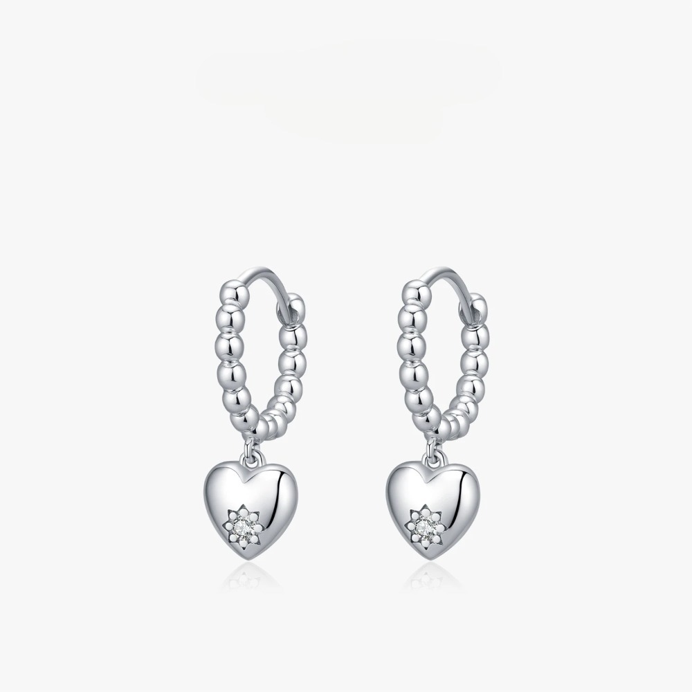 Love Heart Pendant Rhinestone Earrings |Silver - Image 4
