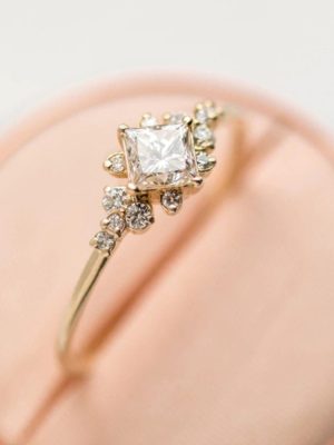 Engagement Square Zirconia Ring |18K Gold