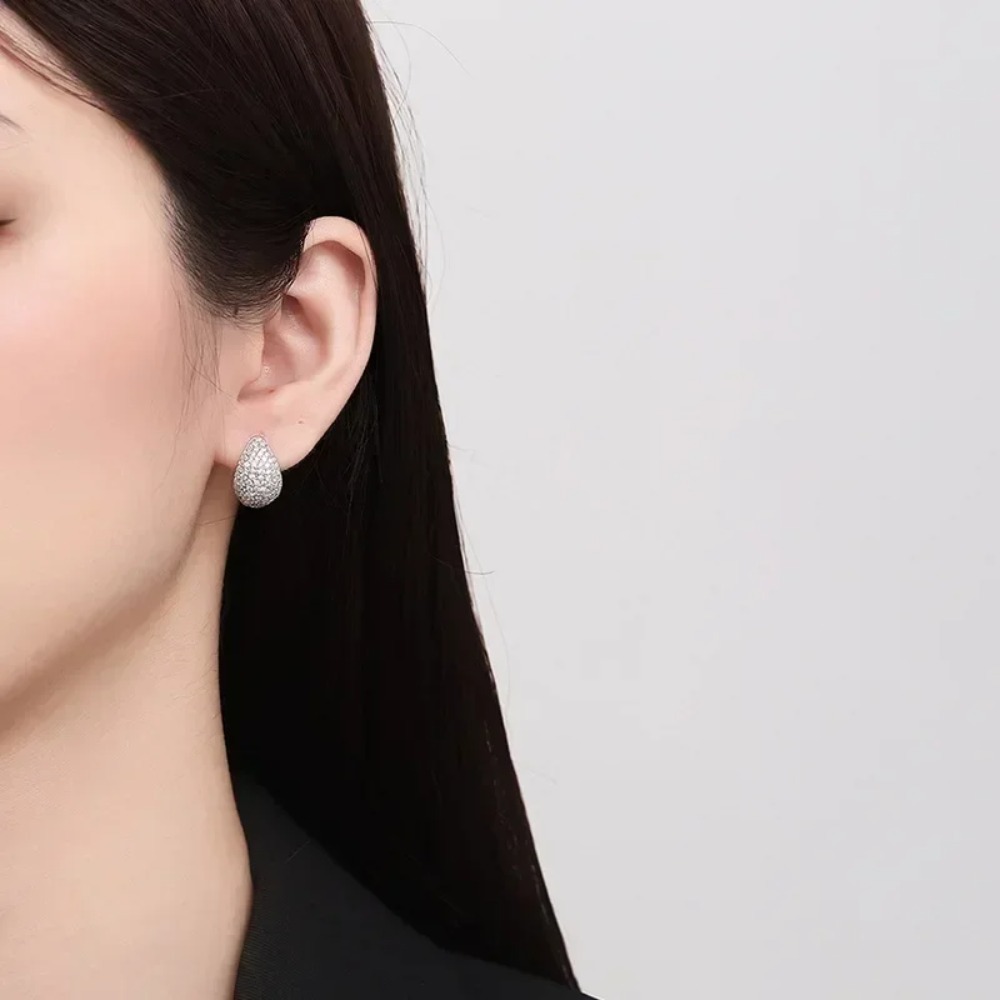 Teardrop Diamond Drop Wedding Earring |Silver - Image 7