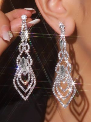 Full Diamonds Irregular Long Earrings |Silver