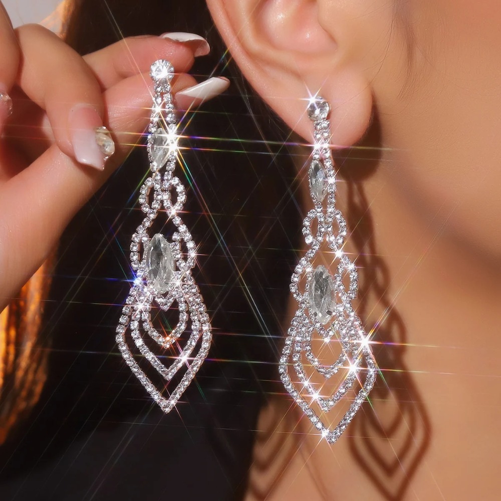 Full Diamonds Irregular Long Earrings |Silver - Image 2