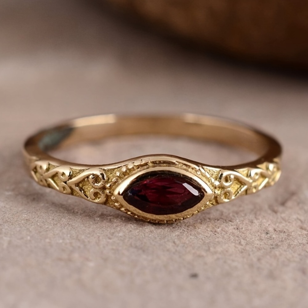 Vintage Red Cubic Zirconia Ring |24K Gold