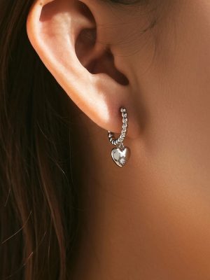 Love Heart Pendant Rhinestone Earrings |Silver