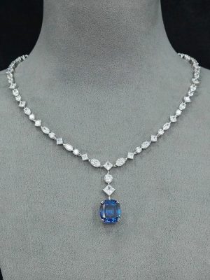 Sapphire Diamonds Gemstone Necklaces |925 Silver