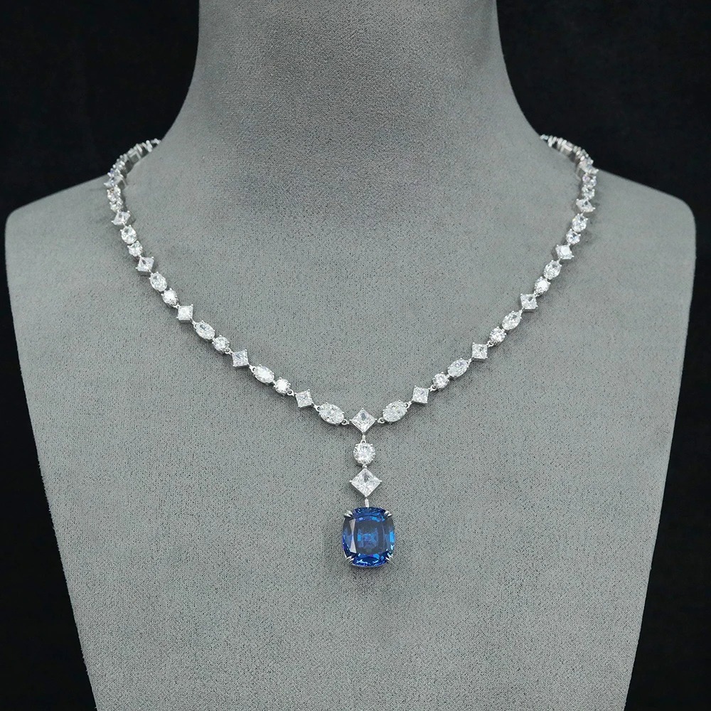 Sapphire Diamonds Gemstone Necklaces |925 Silver - Image 2