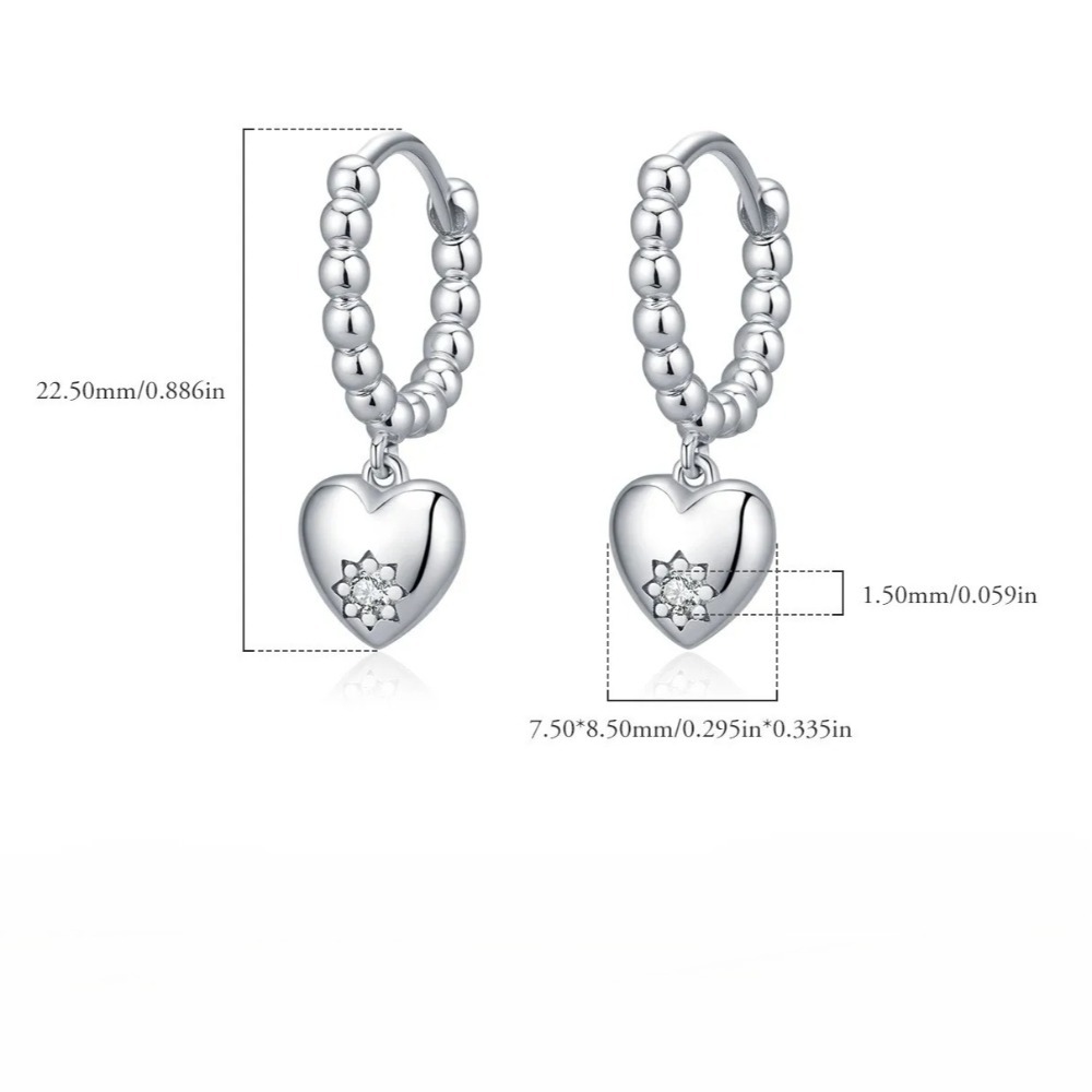 Love Heart Pendant Rhinestone Earrings |Silver - Image 3