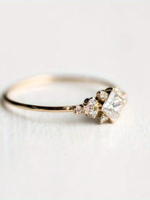 Engagement Square Zirconia Ring |18K Gold