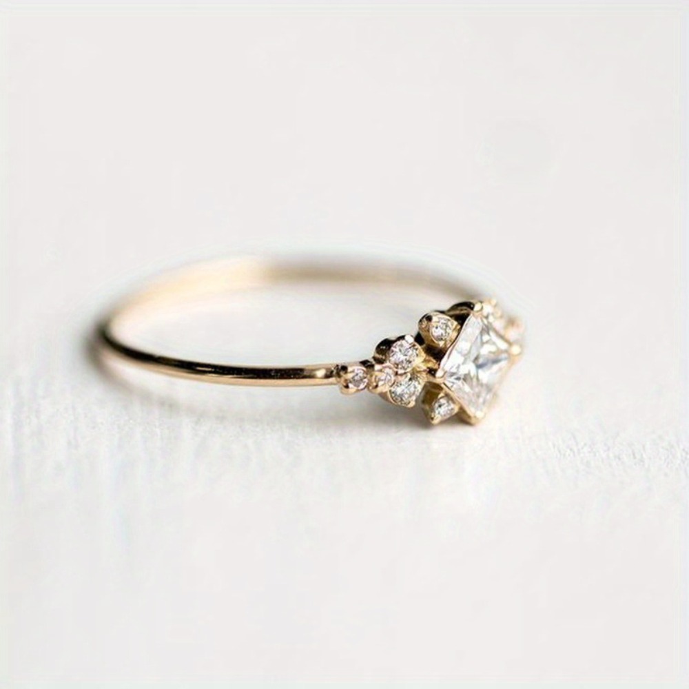 Engagement Square Zirconia Ring |18K Gold