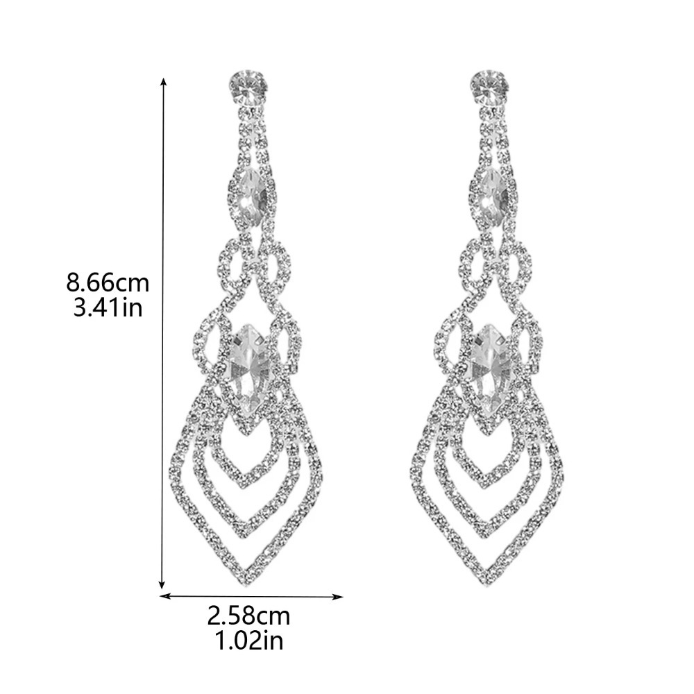 Full Diamonds Irregular Long Earrings |Silver - Image 3