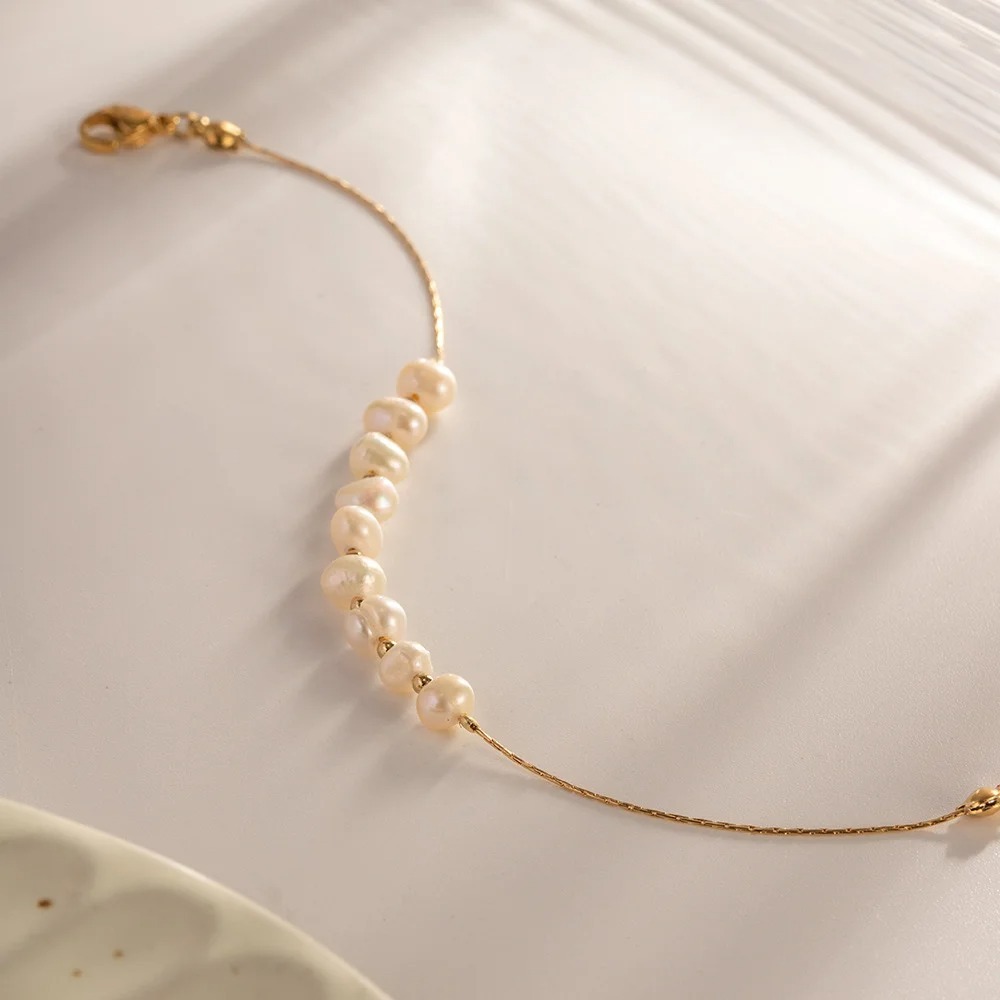 Vintage Natural Pearl Chain Bracelets |18K Gold - Image 4