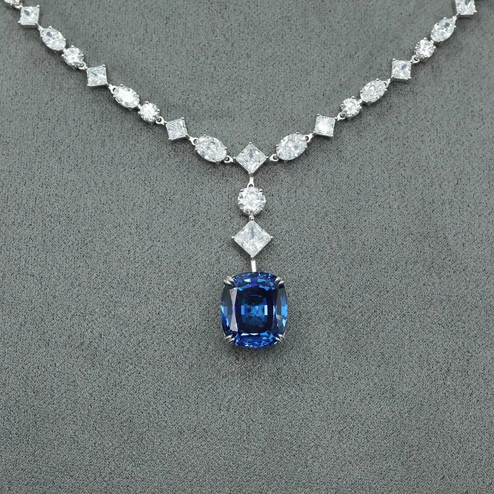 Sapphire Diamonds Gemstone Necklaces |925 Silver - Image 4
