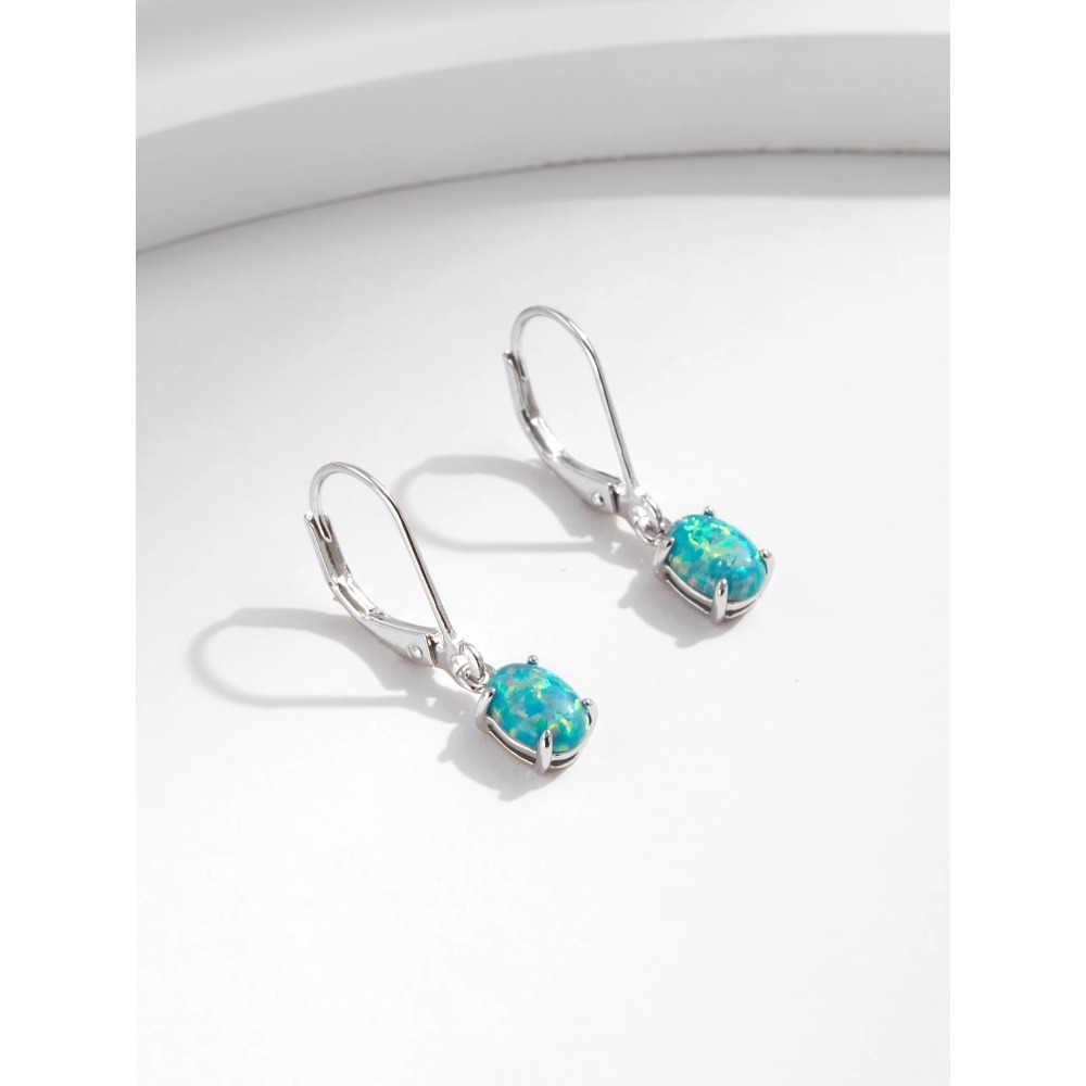Hexagonal Opal Earrings |Sterling Silver