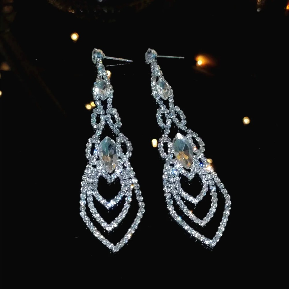 Full Diamonds Irregular Long Earrings |Silver - Image 4