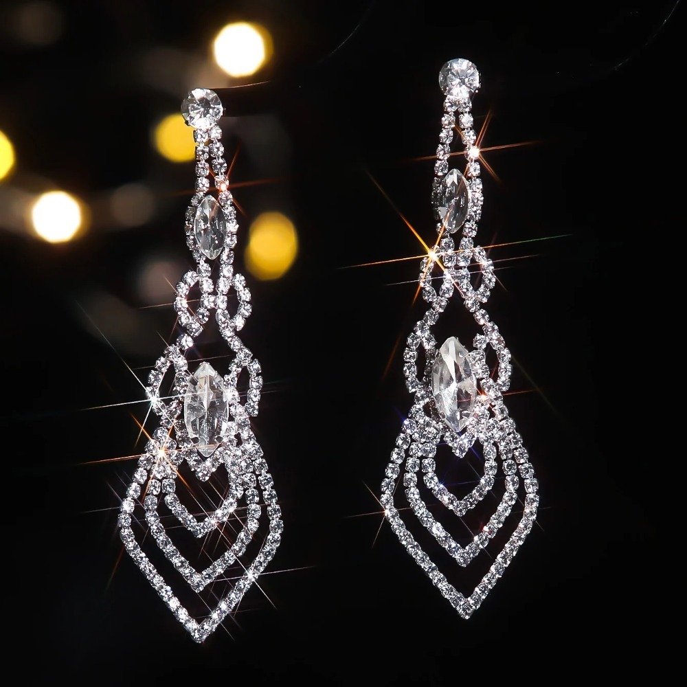 Full Diamonds Irregular Long Earrings |Silver - Image 5