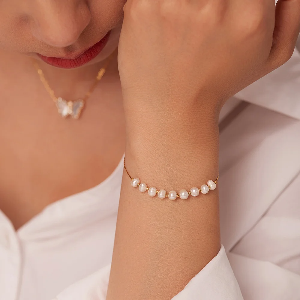 Vintage Natural Pearl Chain Bracelets |18K Gold - Image 7